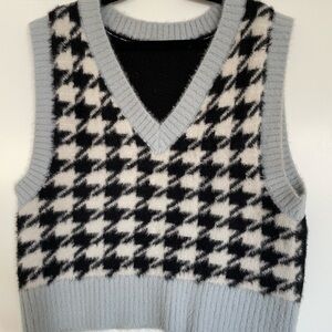 V-Neck Knit Sweater Vest - Light Blue/Black